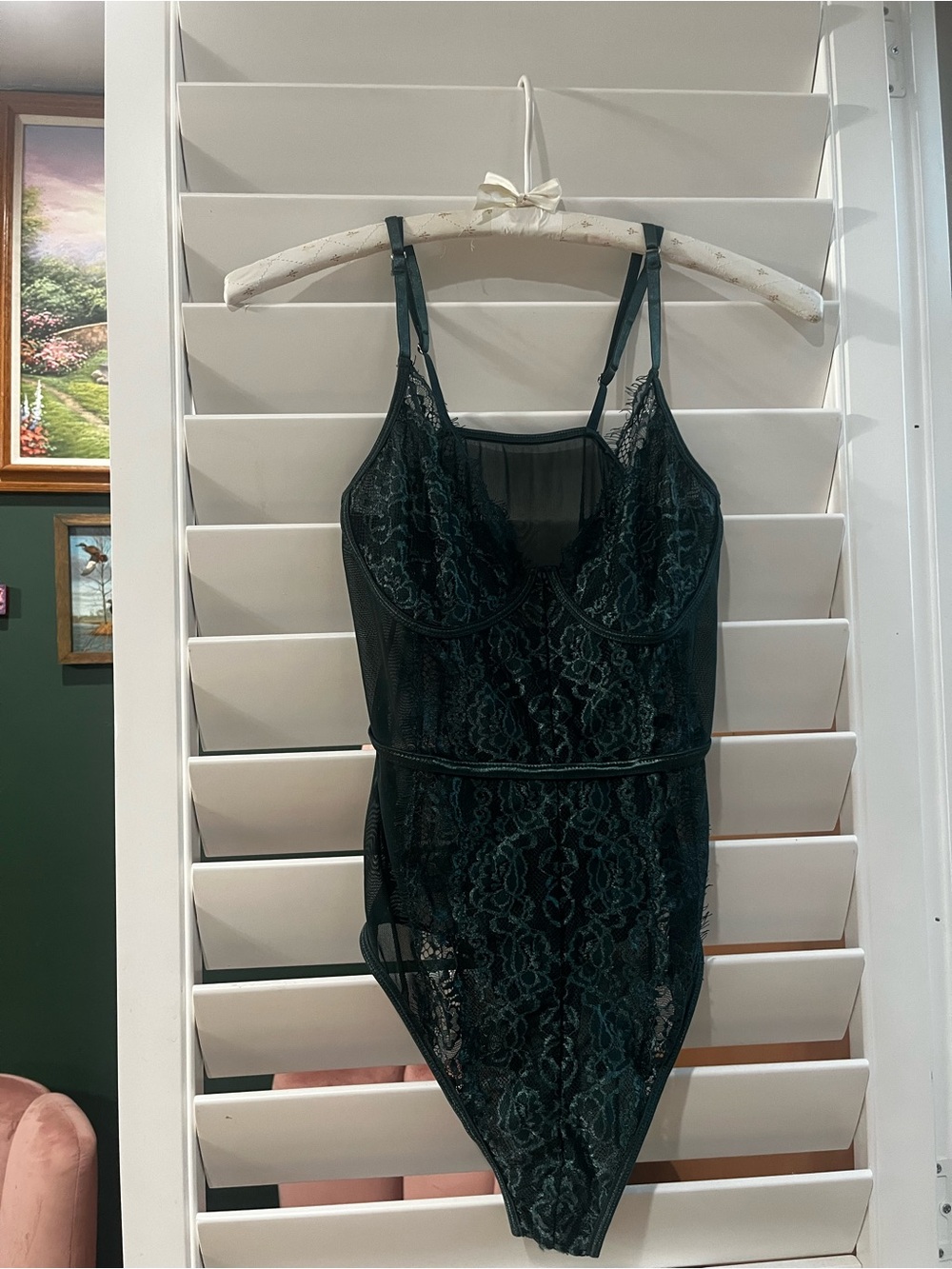 Lace Mesh Bodysuit in Dark Green - Women Intimates & Sleepwear